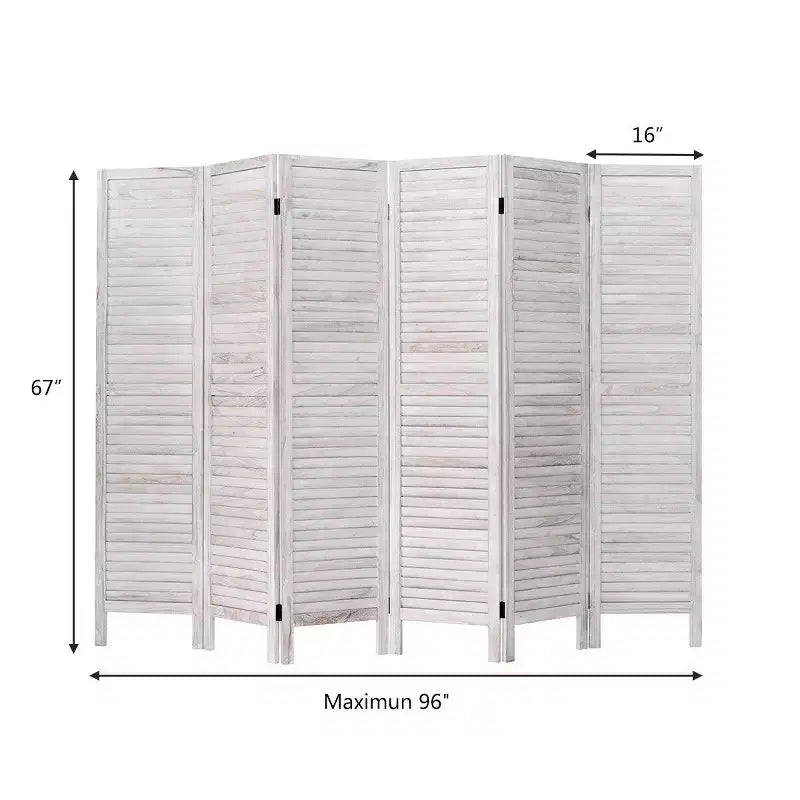 Divisorio in legno a 6 pannelli a persiana da 67'' – Marrone / Bianco