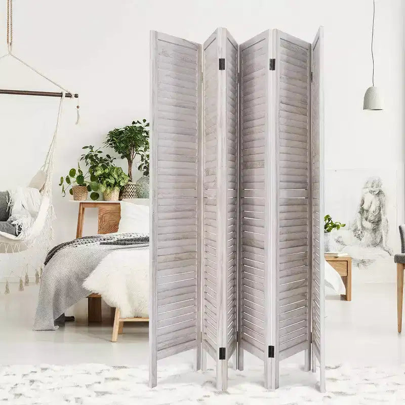 Divisorio in legno a 6 pannelli a persiana da 67'' – Marrone / Bianco