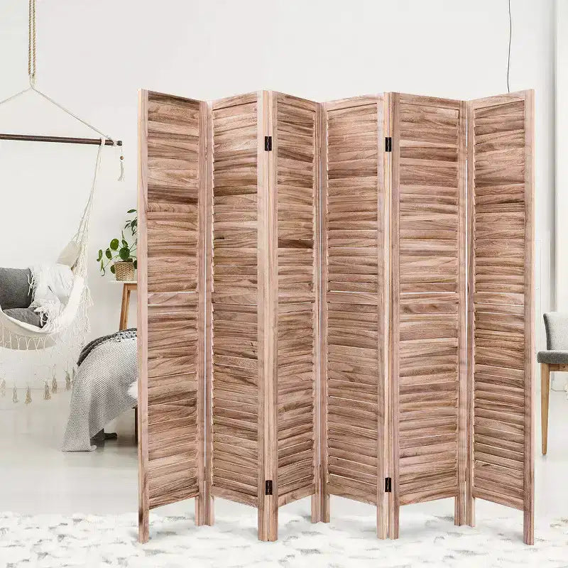 Divisorio in legno a 6 pannelli a persiana da 67'' – Marrone / Bianco