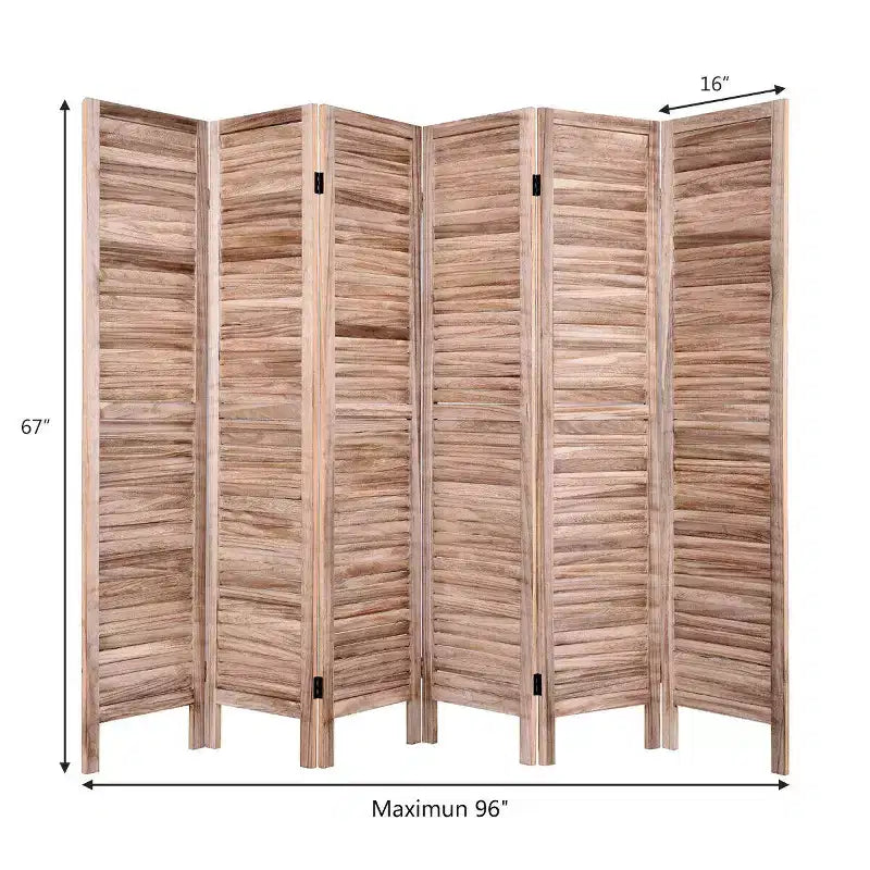 Divisorio in legno a 6 pannelli a persiana da 67'' – Marrone / Bianco