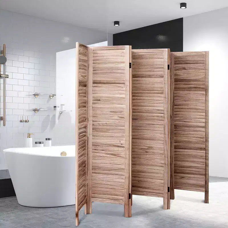 Divisorio in legno a 6 pannelli a persiana da 67'' – Marrone / Bianco