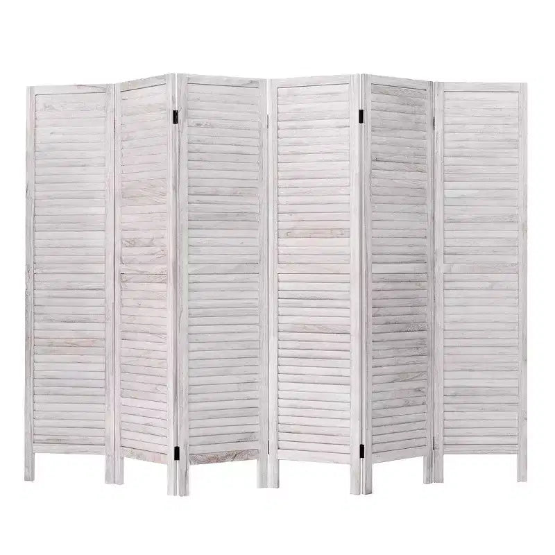 Divisorio in legno a 6 pannelli a persiana da 67'' – Marrone / Bianco