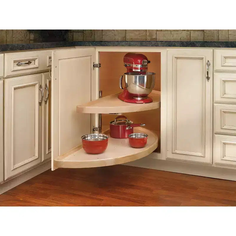 Lazy Susan a mezzaluna in legno d'acero naturale a 2 ripiani per mobili ad angolo cieco – 1 unità