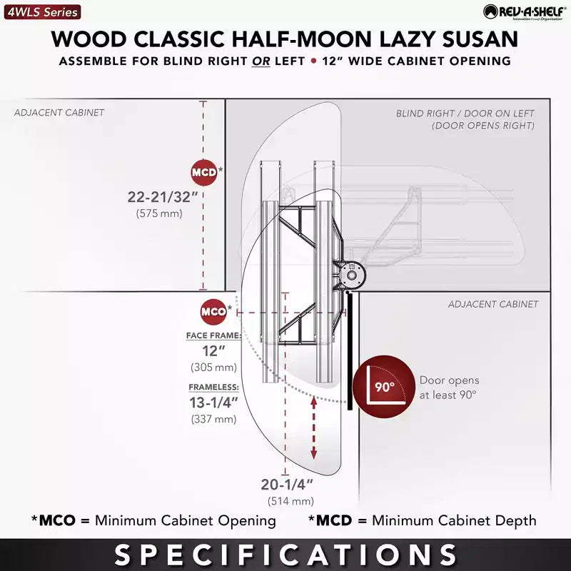 Lazy Susan a mezzaluna in legno d'acero naturale a 2 ripiani per mobili ad angolo cieco – 1 unità
