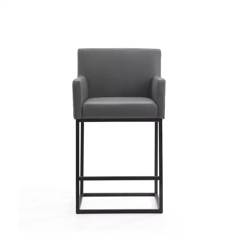 Sgabello da bar altezza bancone in metallo crema/grigio, schienale quadrato, 1 posto a sedere