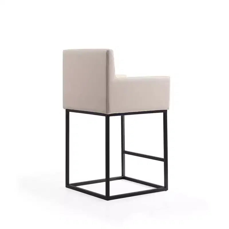 Sgabello da bar altezza bancone in metallo crema/grigio, schienale quadrato, 1 posto a sedere