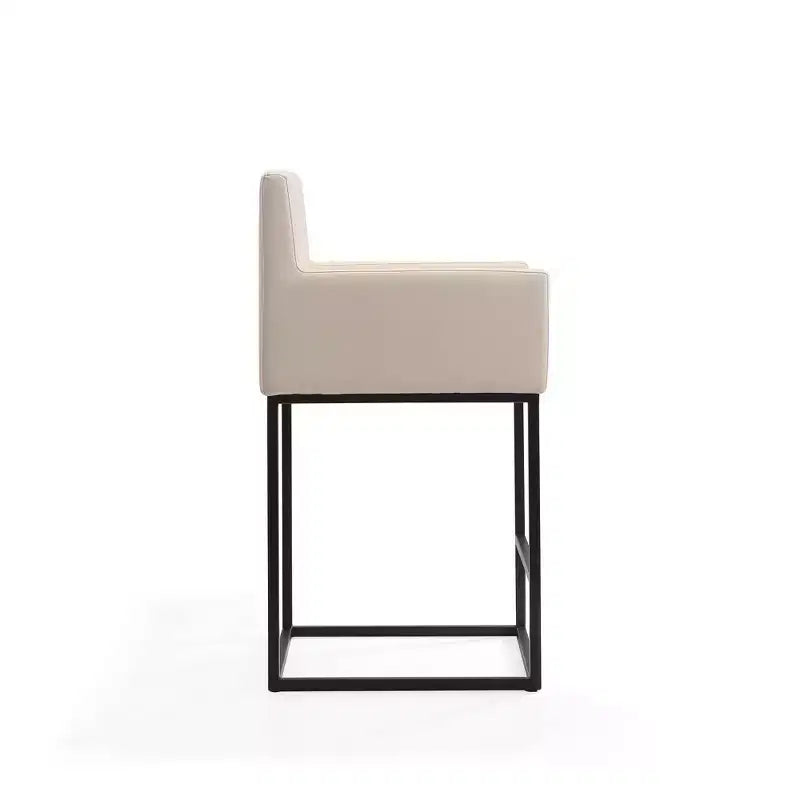 Sgabello da bar altezza bancone in metallo crema/grigio, schienale quadrato, 1 posto a sedere