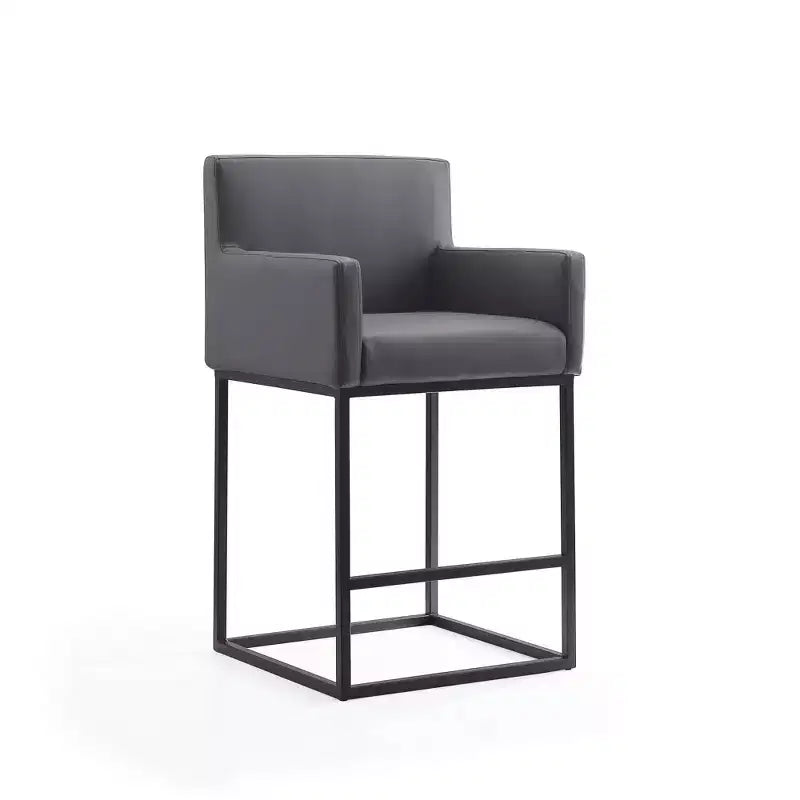 Sgabello da bar altezza bancone in metallo crema/grigio, schienale quadrato, 1 posto a sedere